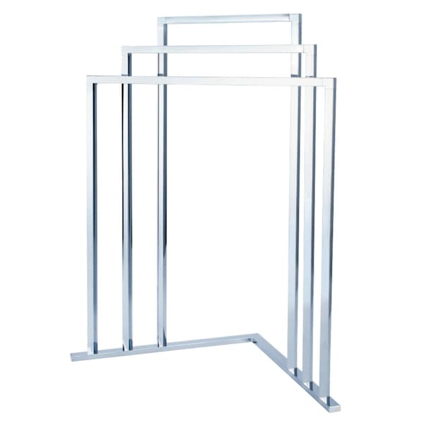 L Shape 3-Tier Steel Construction Corner Towel Rack, Chrome